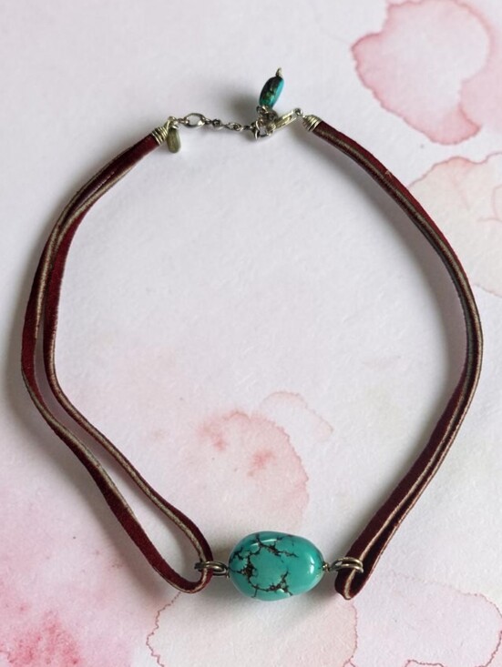 Mark Edge Jewelry - Mark Edge Eco-Vintage Genuine Turquoise Leather Choker Necklace. 925. Pristine.